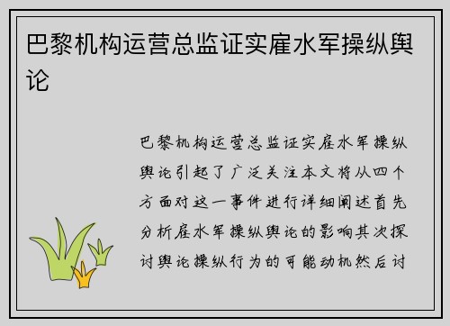巴黎机构运营总监证实雇水军操纵舆论
